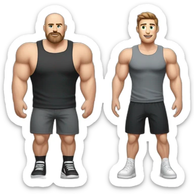 Full height realistic Actively gesturing with hands Pale skinned Fit Man With the biceps and brown hair in dark gray Sleeveless Mike, black oversize sports shorts, watch and white Sneakers sticker