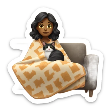 Girl watching tv covered with a cat blanket  sticker