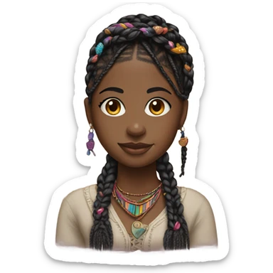 black girl with boho braids sticker