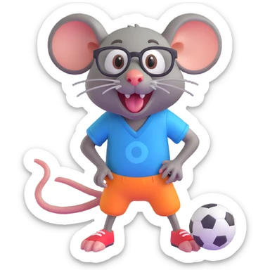 laughing, evil, scary rat playing football, wearing glasses sticker