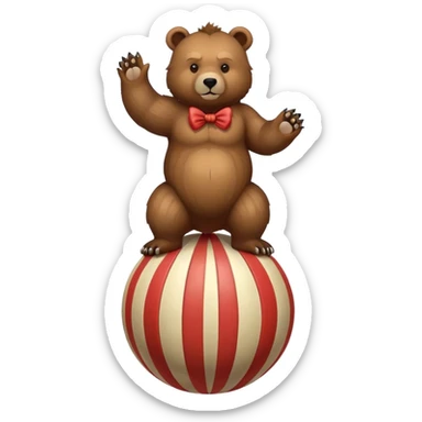 Vintage circus grizzly bear standing on striped ball sticker