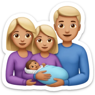 A family emoji set: a man and a woman as parents, and one newborn sticker