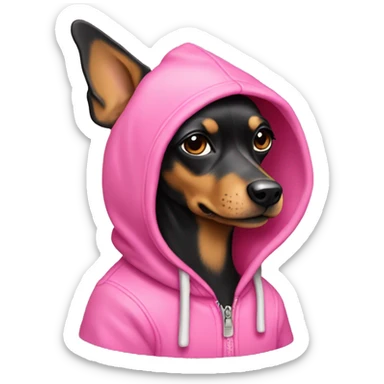 Black and tan miniature pincher wearing a pink hoodie sticker