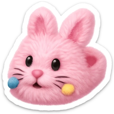 Make the light pink bunny slippers with a cute face look extra fluffy in the style of emoji (apple style emojis). sticker
