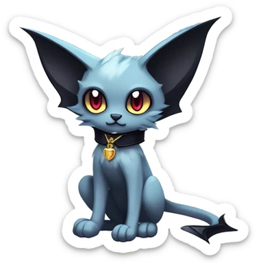   cool edgy beautiful anime-style ethereal dark-punk-themed animal vampiric cat-hybrid Fakemon with fangs and bat-wing-ears with a collar full body sticker