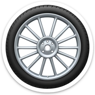 Realistic front-view wheel with perfectly symmetrical design, evenly spaced straight spokes, equal distance between each spoke, centered composition, smooth metallic texture, clean edges, no background. sticker