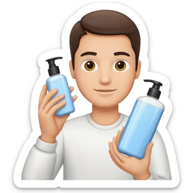 man holding skincare products sticker