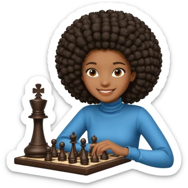 black girl with afro playing chess sticker