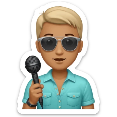 man with summer clothes and sun glasses holding microphone sticker