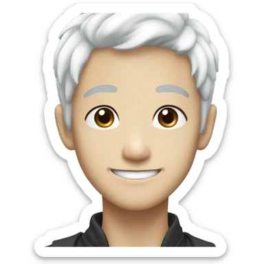 Young Japanese man smiling, With sky blue eyes and white hair sticker