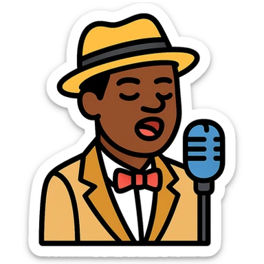 black jazz singer, 1940s, color outline icon sticker
