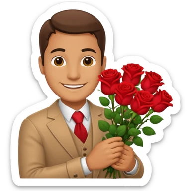 Un homme blanc brun qui donne un bouquet de roses sticker