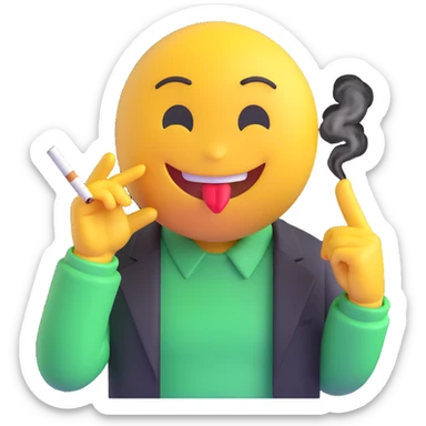 happy emoji character with a cigarette, making a good trade, green 'stonk' stock market background, expressive and cheerful sticker