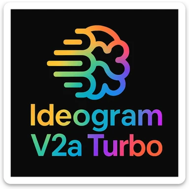 make a colorful text of "Ideogram V2a Turbo", black background, add this logo too sticker
