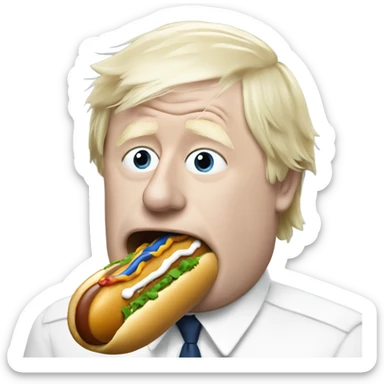 Boris Johnson eating a blue hot dog sticker