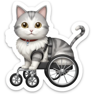 disabled grey and white cat in cat wheelchair sticker