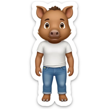 CINGHIALE CON MAGLIETTA BIANCA E JEANS sticker