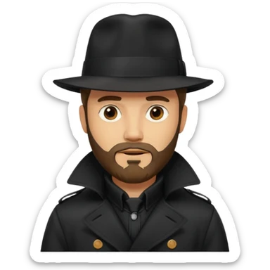 bearded man in black in black trenchcoat  sticker