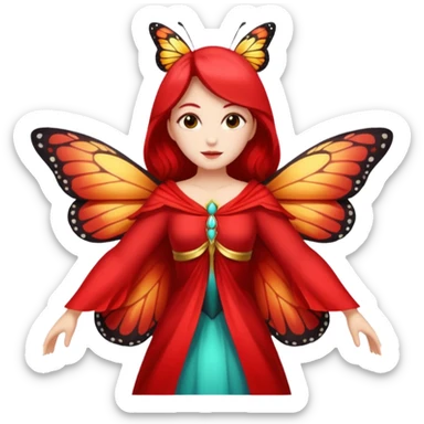 nature spirit woman dressed as butterfly herald red, wing sleeves spread sticker