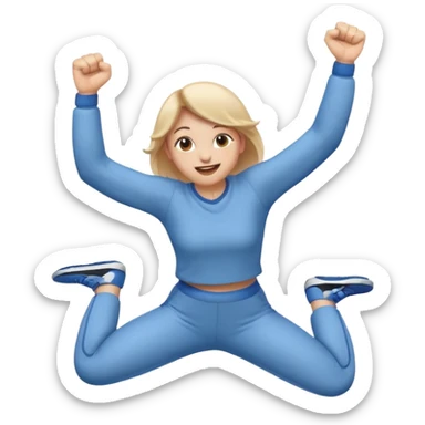 Emoji-style person jumping with fist up, excited expression, rounded cute style, soft shading, sticker