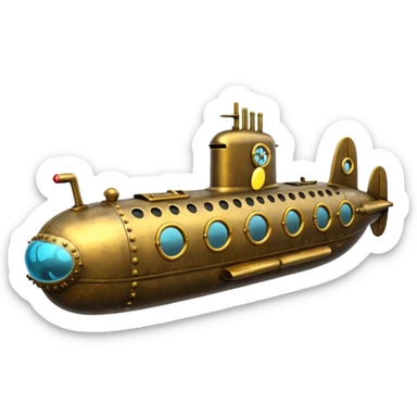 A vintage brass submarine with rivets, propellers, and glowing portholes. 
















 sticker