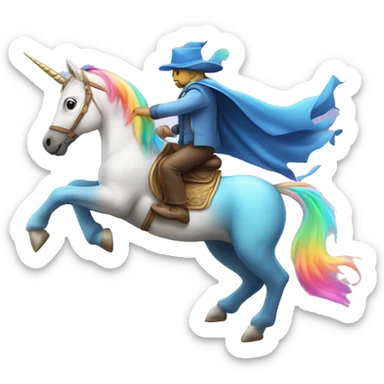 un mago montando un unicornio volador de colores sticker