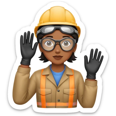 Black gender neutral factory worker in work uniform with gloves and safety goggles sticker