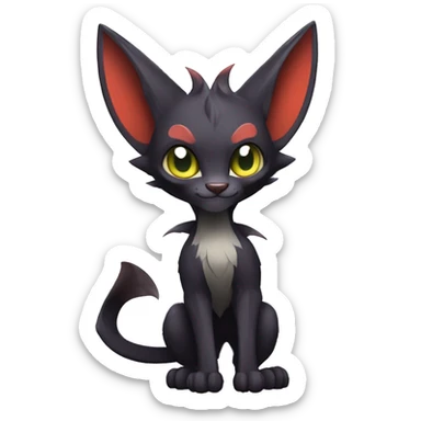 Black cool beautiful vampiric Noivern-Litten-Lykoi-Caracal-Fakemon with big bat ears full-body sticker