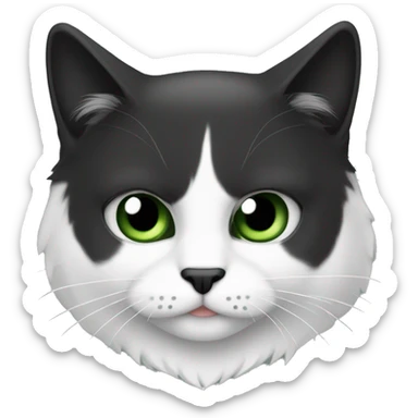 Gato bravo peludo preto e branco olhos verdes sticker
