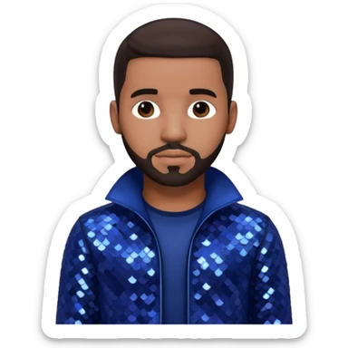 Drake with dark brown hair, indigo sequin outfit sticker