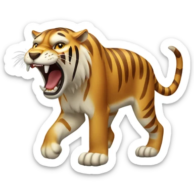 saber tooth tiger with brown fur and long canine teeth sticker