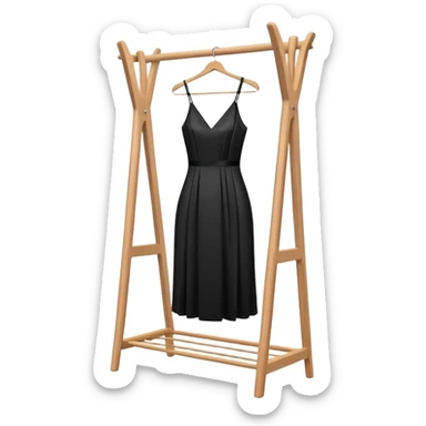 wooden clothes rack with a sleek black cocktail dress sticker