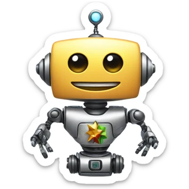 a robot holding a festive emoji sticker