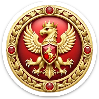 Golden griffin crest / brosch in a circle with red gems and no background sticker