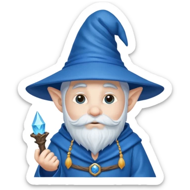 blue gnome wizard thinking of spells sticker