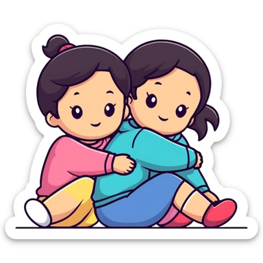 two girls sitting back to back with their cheeks touching sticker
