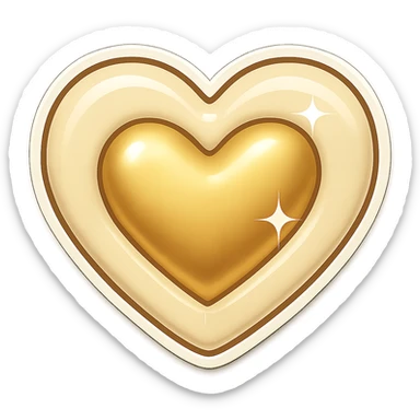 Add a sparkle effect to the cream and gold heart emoji, keep it elegant and simple, no text, transparent background. sticker