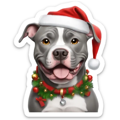 Grey Pitbull with Santa sticker