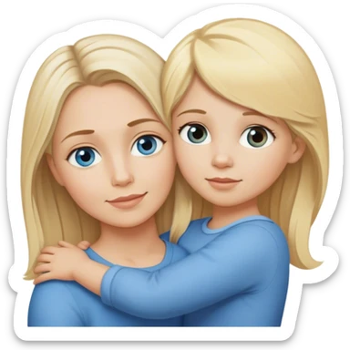 Blonde blue eyed mom holding blonde brown eyed toddler sticker