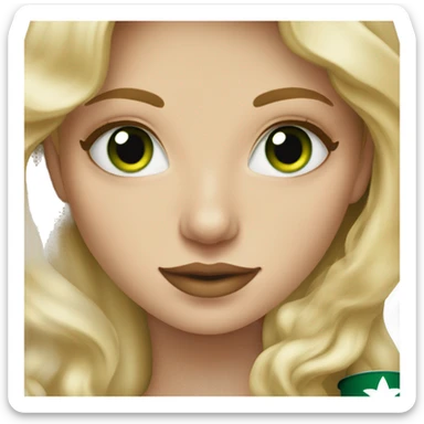 blonde girl with green eyes seeping starbucks coffee  sticker