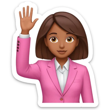 Brune girl pink suit hand hello  sticker