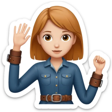 Girl holding up belt sticker
