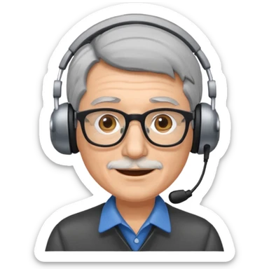 Un locutor de radio, pelo canoso, con gafas sticker