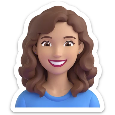 detailed emoji focusing on the face of a smiling woman with wavy brown hair, clean and classic style, no extra accessories sticker