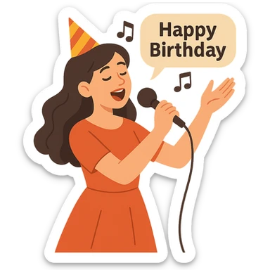 flat toon style lady singing a birthday song sticker