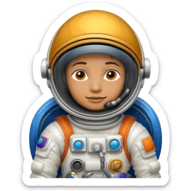 Astronaut with closed helmet riding planets sticker