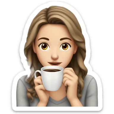 A white girl with brown eyes brown hair drinking coffe sticker