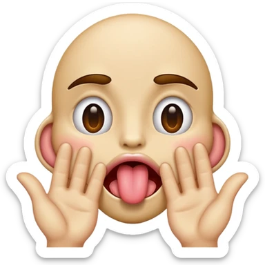 Squinting eyes emoji with tounge out and hands next to the mouth opening it  sticker