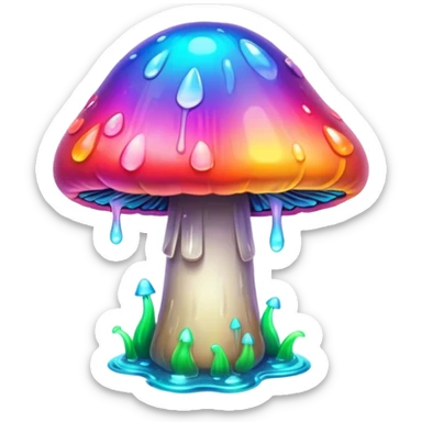  melting neon rainbow mushroom  sticker