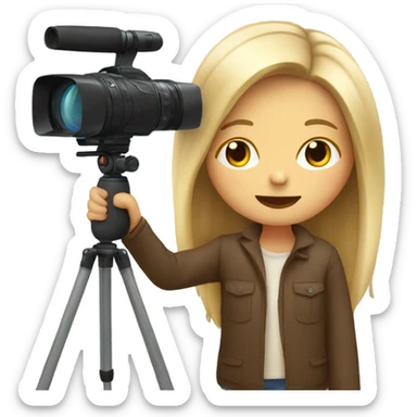 girl with long hair being filmed by a camera sticker